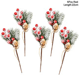 Xpokp 5Pcs Christmas Red Berry Articifial Flower Pine Cone Branch Christmas Tree Decorations Ornament Gift Packaging Home DIY Wreath