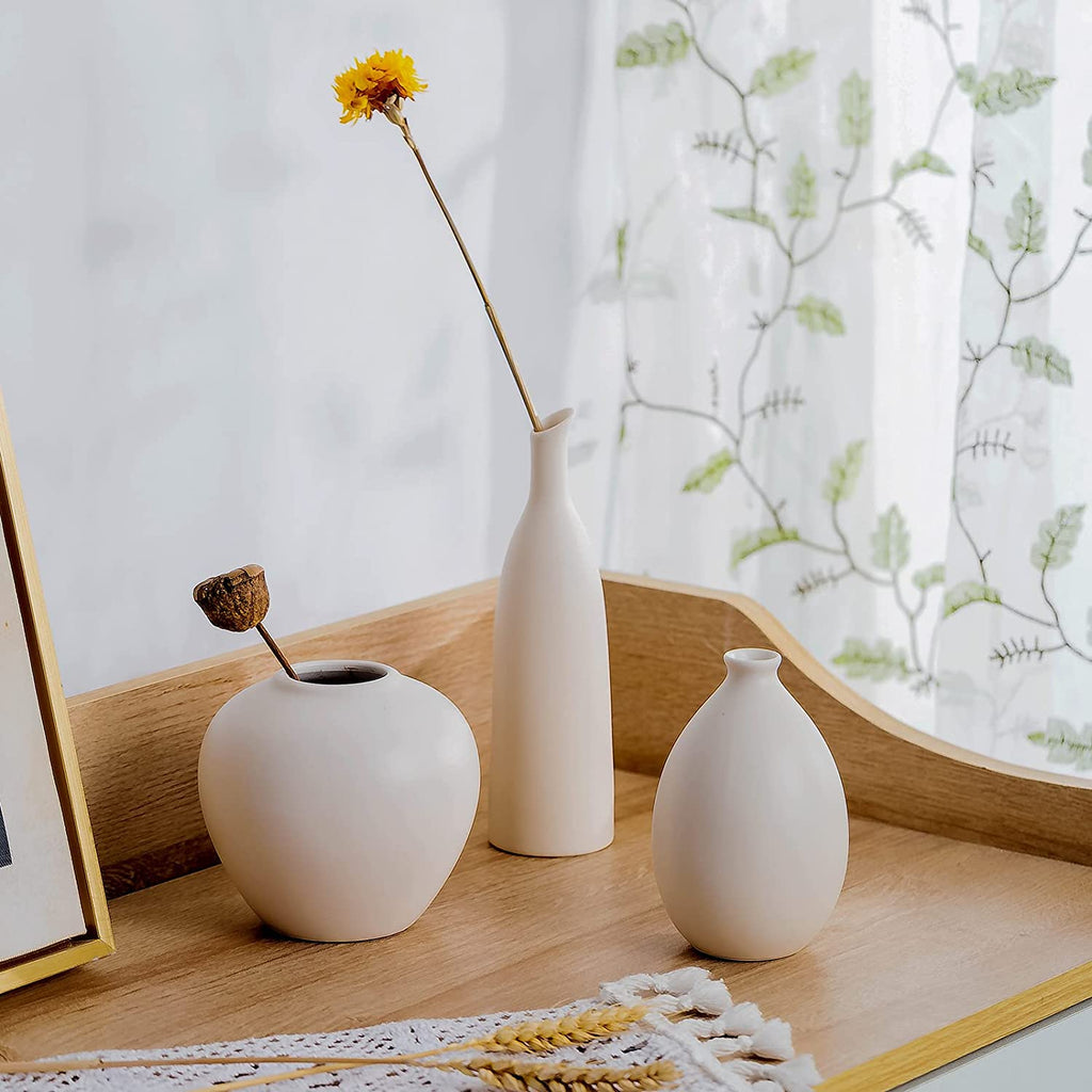 Xpoko Ceramic Vase Set Of 3, Modern Farmhouse Decor, Living Room Decor, Shelf Decor, Table Decor, Bookshelf, Mantel And Entryway Decor