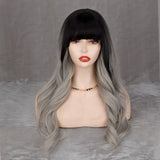 Xpoko Wig Blonde With Bangs Long Wavy Ombre Curtain Bang Wigs For White Women Light Blond Dark Roots Heat Resistant Hair Nat