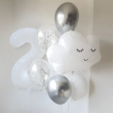 Xpoko 1Set White Smiling Cloud Foil Balloon 30Inch Helium Number Ball Birthday Party Baby Shower Wedding Anniversary Decoration