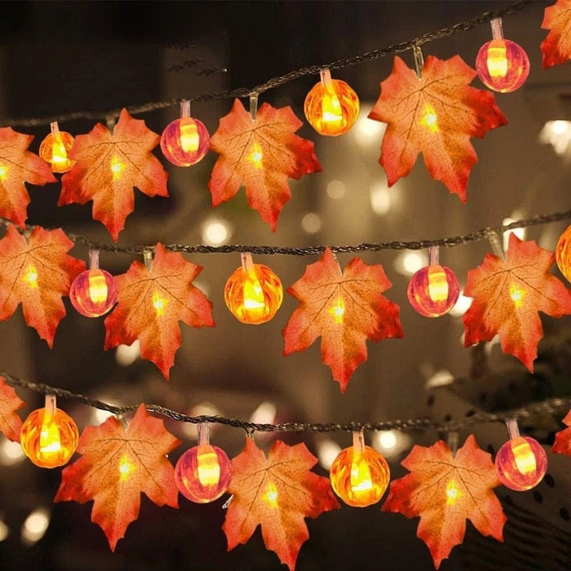 Xpoko 1.5M 10Led Maple Pumpkin Light String Turkey Party Harvest  Thanksgiving Day Yard Party Room Ins Decorative Maple Leaves Lights