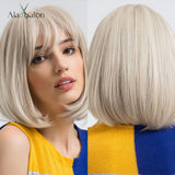 Back to School Short Straight Ombre Brown Blonde Bob Wig With Bangs Synthetic Hair Wig For Women Cosplay Lolita Heat Resistant Fiber