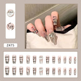 Back to school 24 Pieces/set White Temperament Sweet and Cool Caramel Milk Manicure Finished Wearable Fake Nail Patch Detachable and Waterproof