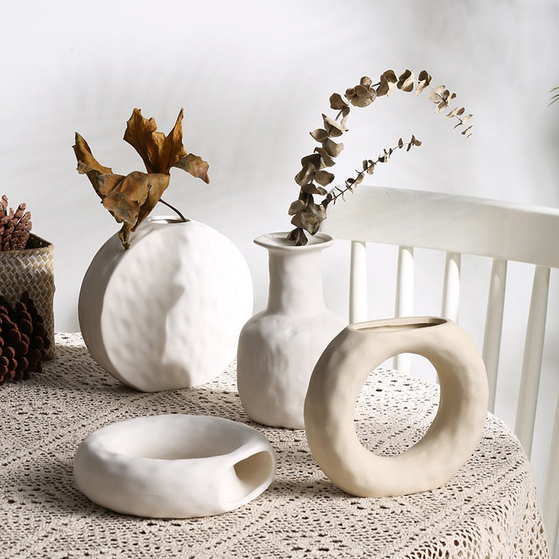 Xpoko Nordic Ceramic Vase Vegetarian Flower Pot Ornaments Home Decor Living Room Table Decoration Birthday Gift Art Crafts Arrangement