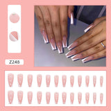 Z248 V Shape French Nails Press on Long Length False Fingernails
