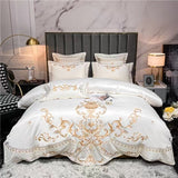 Xpoko back to school New Luxury Silk Cotton 4 Pcs Embroidered Home Textile Quality Patchwork Duvet Cover Bed Sheet Pillowcases Bedding Set