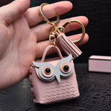 Back to School Trendy Owl Coin Purse Animal Keychain Bag Tassel PU Leather Owl Animal Buckle Car Key Pendant Bag Gift Key Ring Accessories