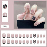Xpoko 24Pcs/Set Bow False Nails With Glue Simple French Short Square Butterfly False Nails Press On Nails Elegant Fingernails Stickers