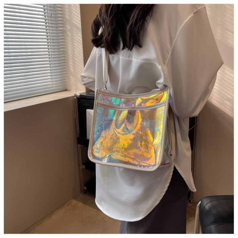 Back to school Fashionable Colorful Crossbody Bags Women Waterproof PVC Transparent Laser Shoulder Bag Summer Jelly Tote Bag Women Handbags