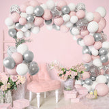 103 Pcs Pink White Silver Confetti Balloons Garland Arch Set for Baby Shower Girls Birthday Party Valentine's Day Wedding Decor