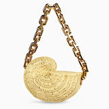 Back to school Fashion Thick Chains Rattan Conch Women Shoulder Bags Design Wicker Woven Handbags Luxury Summer Beach Straw Bag Bali Purse 2023