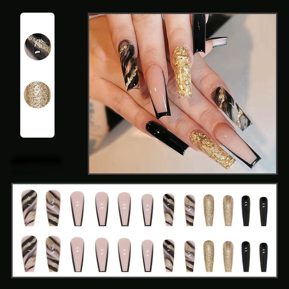 Xpoko Detachable Butterfly Rhinestone Ballerina False Nails Wearable Long Coffin Fake Nails Full Cover Nail Tips With Glue 24Pcs/Box
