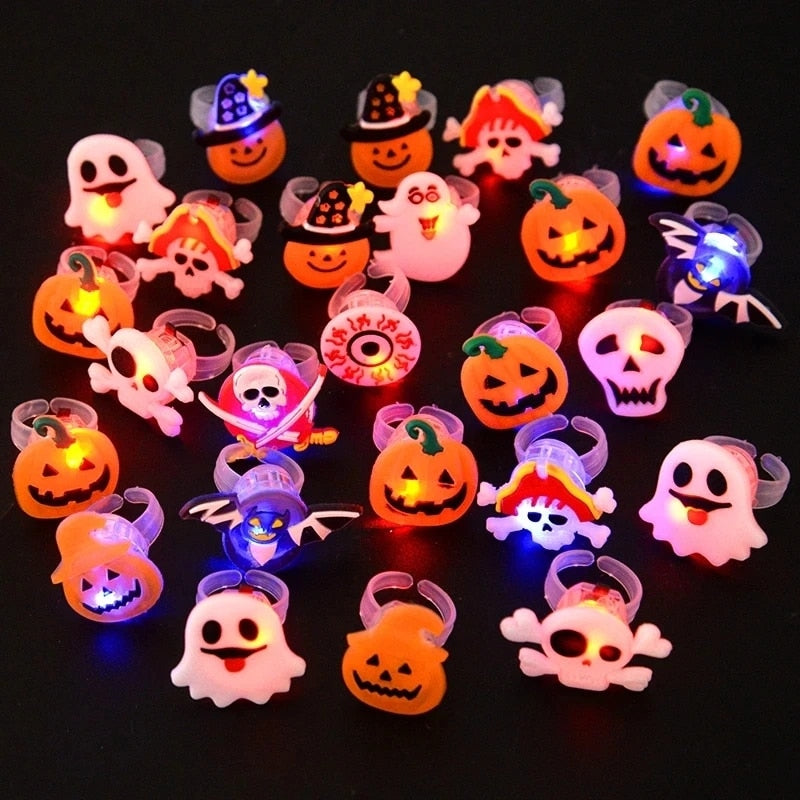 LED Light Halloween Ring Glowing Pumpkin Ghost Skull Rings Halloween Christmas Party Decoration for Home Santa Snowman Kids Gift