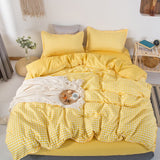 Xpoko back to school Japanese Bedding setï¼?220x240 Duvet Cover With Pillowcase, 210x210 Quilt Covers ,Yellow Plaid Blanket Cover,king Size Bed Set