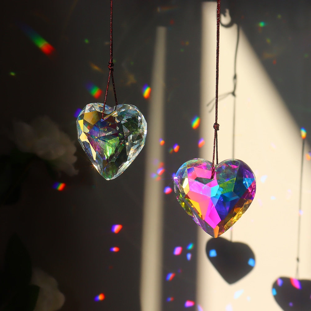 Xpoko Sun Catcher Hanging Decor Stylish Wide Application Faux Crystal Heart Shape Bright-Colored Hanging Pendant For Home