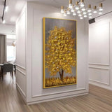 Xpoko 100% Handpainted Oil Painting On Canvas Handmade Knife Gold Tree Oil Painting Wall Art Picture Home Decoration For Living Room