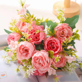 Xpoko Nordic INS Style Peony Artificial Flowers Home Garden Wedding Table Decor 5 Heads High-Quality Spun Silk Cheap Fake Flowers