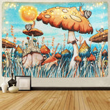 Trippy Mushroom Tapestry Moon and Stars Snail Tapestry Plants and Leaves Tapestries Fantasy Fairy Tale Wall Hanging for Room