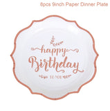 Happy Birthday Decorations Girls Rose Gold balloon Disposable Tableware Baby Shower One Year 1st Birthday Party Decorations