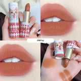 Xpoko Velvet Matte Mousse Lipstick Cute Cartoon Animal Lip Gloss Lasting Non-Stick Cup Embossed Tinted Lips Glazed Makeup Maquillage