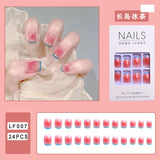 Back to school 24pcs/box Finished Powder Blusher Hand Worn Nail Enhancement Patch Short French False Nail Patch Detachable and Reusable