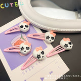 Barbie aesthetic Back to school 5Pcs/Set Korean Y2K Pink Bow Snap Clips Harajuku Skeleton Halloween Hairpin Kpop Spice Girl Funny Kids Hair Accessorie for Women