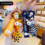 Back to School Cartoon Animal Key Chain PVC Zebra Giraffe Funny Toy Keychain Car Key Ring Holder Party Birthday Gifts For Children Bag Charms