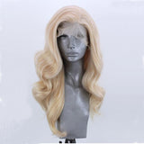 Xpoko Long Wavy Blonde Synthetic Lace Front Wig for Women Gloden Blonde Drag Queen Wig