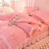 Xpoko back to school Purple Bedding Sets Kawaii Seersucker Bed Sheet Pillowcase Fashion Girl Princess Duvet Cover 4 Pieces Cute Home Decoration