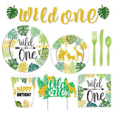 Forest Animal Cutlery Jungle Safari Birthday Decorations Children's 1st Birthday Party Supplies Paper Plate Cup Napkin Pull Flag