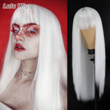 Xpoko Wig Long Straight Long Wig Bangs Mixed Black And White Wig Heat-Resistant Fiber Suitable For Women