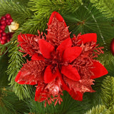 Xpokp 5/10Pcs 14Cm Glitter Artificial Christmas Flowers Xmas Tree Ornaments Merry Christmas Decorations For Home New Year Gift Navidad
