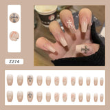 Z274 Coffin Nude Nails Set Press on with Cross Design