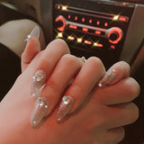 Xpoko 24pcs Rhinestone Design Fake Nails Shiny Bridal Women Lady party nail DIy Decorations Press On nail Tips False Nail Patch