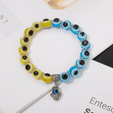 Xpoko Blue Evil Eye Bracelet For Women Men Turkish Palm Pendant Eyes Beads Handmade Lucky Bracelet Elastic Adjustable Charm Bracelet