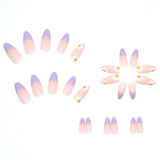 Xpoko Purple French Nails Press on Fake Fingernails with White Flower Design