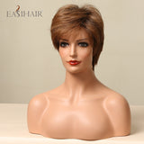 Xpoko EASIHAIR Short Bob Brown Synthetic Wigs With Bang Layered Straight Natural Hairs For Women Daily Cosplay Heat Resiatant Fibers