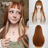 Xpoko Wig Long Straight Long Wig Bangs Mixed Black And White Wig Heat-Resistant Fiber Suitable For Women