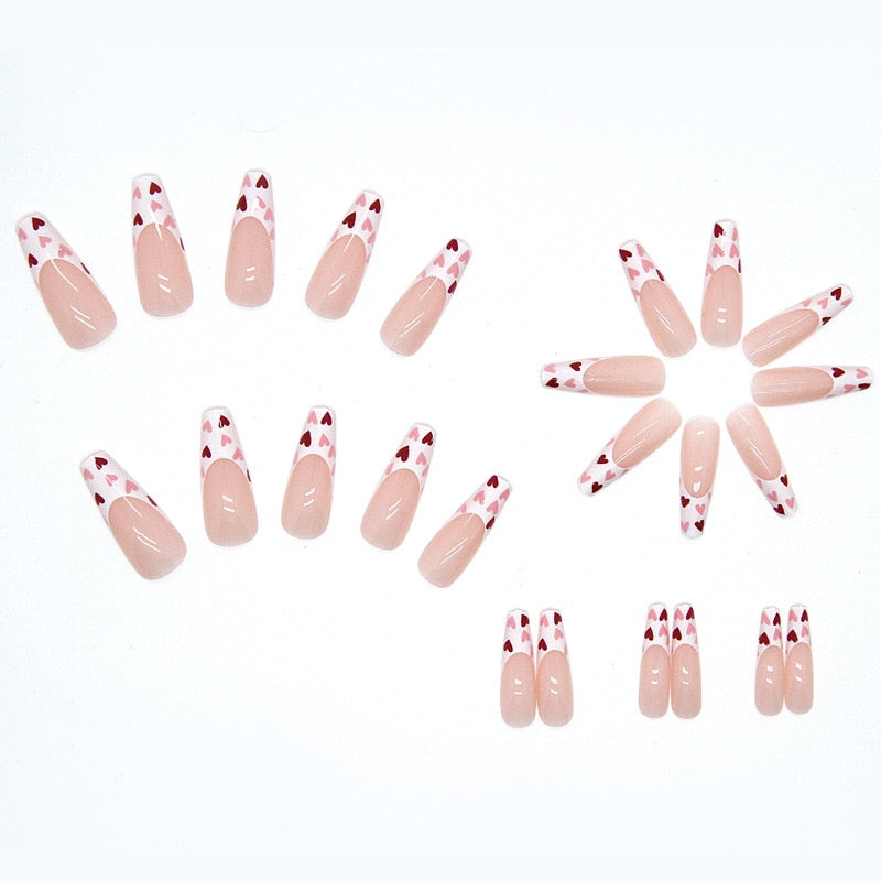 W085 French Nails Press on Ballerina False Fingernails with Sweetie Design