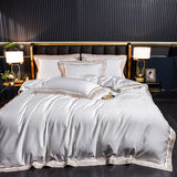 Luxury Embroidery Bedding Set 1000TC White Egyptian Cotton Soft Duvet Cover Flat/Fitted Sheet Pillowcases Solid Color Bed Set