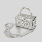 Xpoko Back to school Luxury Diamonds Bow Box Evening Bag Designer Rhinestone Beading Women Handbags Shinny Shoulder Crossbody Bag Small Flap Purses