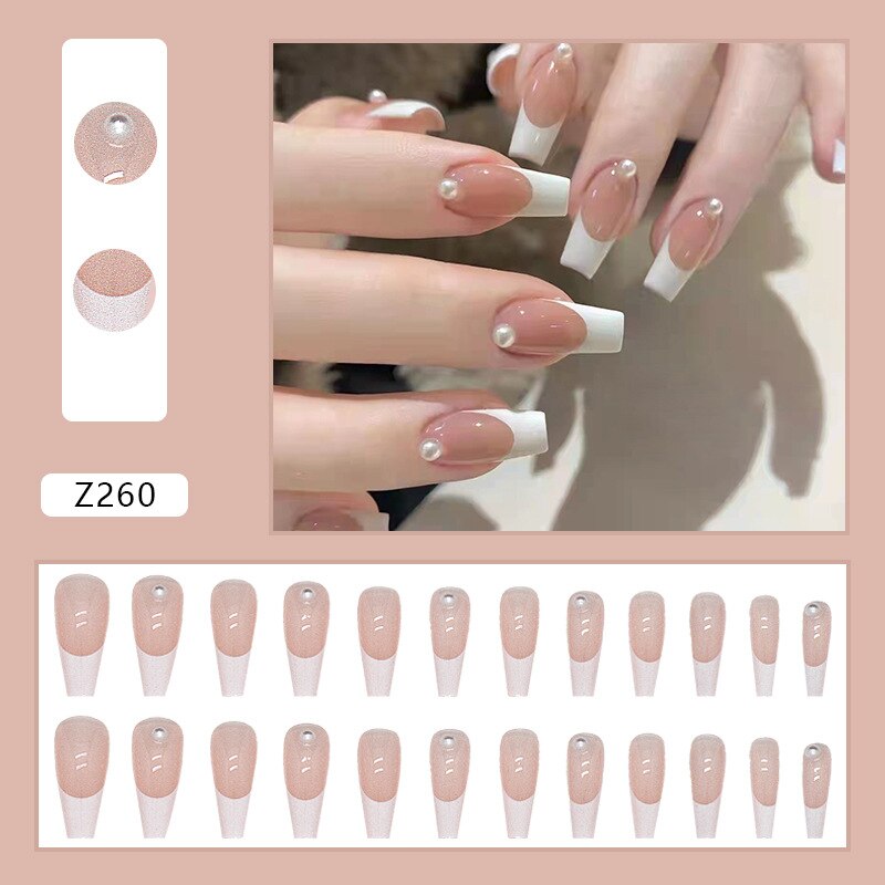 Z260 French Nude Nails Press on Long Ballerina Fake Fingernails