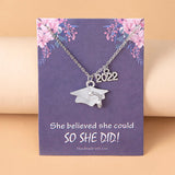 Class of 2022 Graduate Necklace Jewelry Gold Silver Color Stainless Steel Graduation Hat Pendant Necklaces With Card Gifts