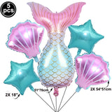 5pcs Mermaid Party Decor Ballons Mermaid Tail Foil Balloons Kids Birthday Party Decor Supplies Baby Shower Decor Helium Globos