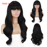 Xpoko Brown Long Synthetic Wig Women Natural Wave Wig With Bangs Heat Resistant Cosplay Hair