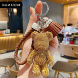 Back to School Rhinestone Bulldog Bear Keychain Punk French Dog Car Pendant Key Chain Ring Holder Bag Llaveros Mujer Jewelry Accessories Gift