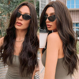 Xpoko EASIHAIR Long Dark Brown Wave Synthetic Wigs For Women Middle Part Heat Resistant Wigs Female Faker Hair Daily Cosplay Party