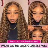 Xpoko 32 Inches Glueless Breathable Air Wig 4-27 Highlight Deep Wave Lace Closure Wigs Human Hair Wigs Pre Cut HD 5X5 Lace Wig