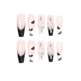 Xpoko JP1593 Charming French Nails Set Press On XL Length Ballerina Fingernails With 3D Crown Rhinestone
