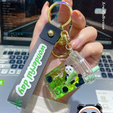 Back to School Cartoon Rabbit Panda Milk Tea Cup Liquid Keychain Cute Floating Quicksand Animal Keyring Women Bag Pendant Keyfob Gifts